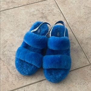UGG Vibrant Blue Fluffy Sandals